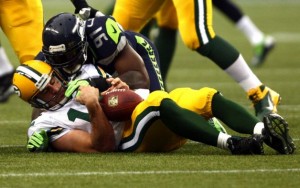 Aaron Rodgers sacked by Seahawks